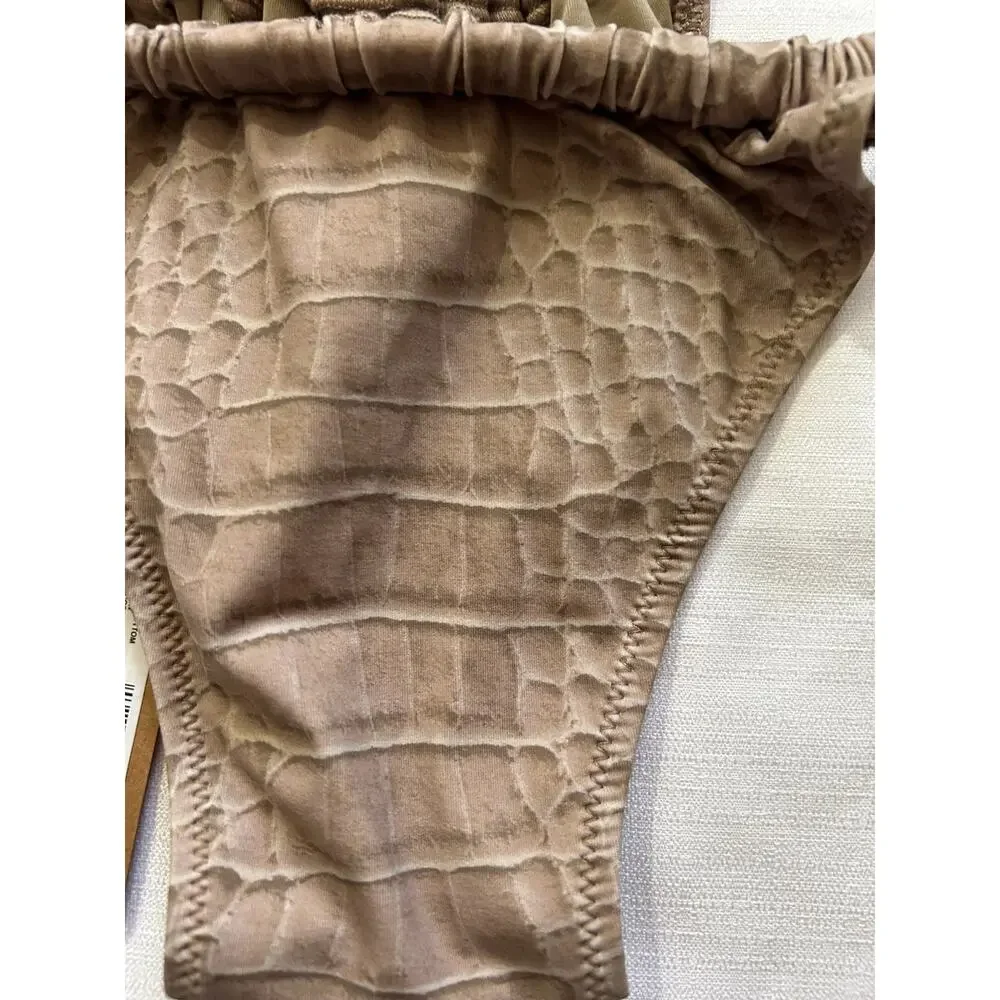 Skims NWT Signature Swim Ruched Thong Bikini Bottom Dune Crocodile Print Size XL